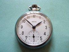 Smiths, White Dialed Chromed Pocket Watch...  Fully Working ..50mm,,