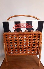 Vintage Bamboo Wicker Magazine Rack Mid 20th Century Newspaper Storage Retro