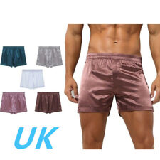 UK Mens Elastic Waist Satin Boxer Shorts Side Split Boxer Briefs Pajamas Shorts