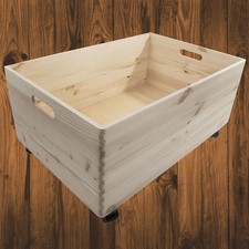 Extra Large Wooden Pine Crate Open Storage Box on Wheels Unpainted Chest Trunk