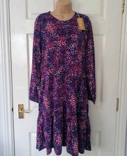 Fat Face Tara Dress Spot Jersey Tiered Pink Blue & Cream Size 12 Pockets BNWT