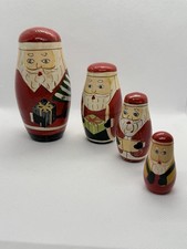 Vintage Hand Painted Russian Nesting Dolls Christmas Santa Claus Set of 4