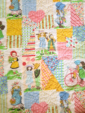 Vintage 70s Holly Hobby Patchwork Print Quilted Single Bedspread Bed Cover