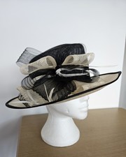 Black & Cream Champagne Occasion Hat Wedding Guest Mother of Bride Groom Races 