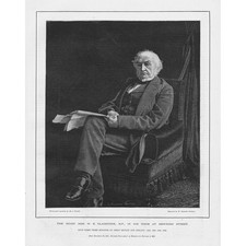 WILLIAM GLADSTONE In his Room at Downing Street - Antique Print 1894