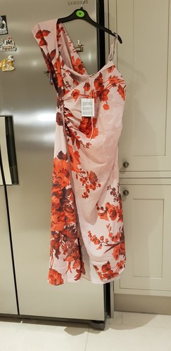 Pink floral one shoulder drape - one,