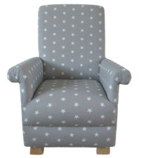 Kids Chair in Grey White Stars Fabric Children's Armchair Bedroom Nursery Small