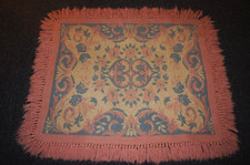 Vintage 70s Casa Pupo pink blue cream fringed reversible wool rug