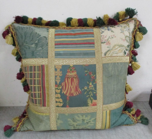 Patchwork cushion with tassles - patchwork,
