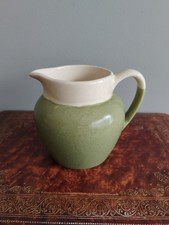 Vintage Devon Moor Pottery Sage Green & Cream Milk Jug Creamer Made In England
