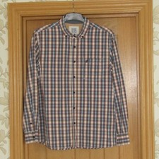 George South Dean Street denim blue orange white check cotton shirt L 17" ch 44"