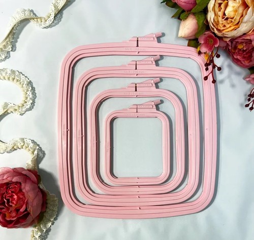 Pink embroidery hoops square - embroidery, hoops,