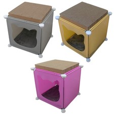 Kitty Cubby Bedside Cat Cube Mini Play House with Scratcher & Plush Blanket