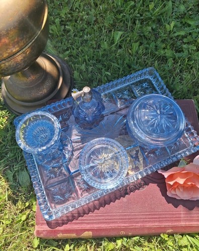 Vintage blue pressed glass - vintage,