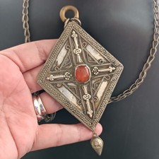 Vintage Tribal Pendant Necklace Ethnic Carnelian Boho Afghan Long Men's Women