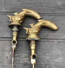Vintage Spanish brass fish taps salmon sink basin faucet's mid century 1950/60's