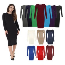WOMENS LADIES LONG SLEEVE MIDI