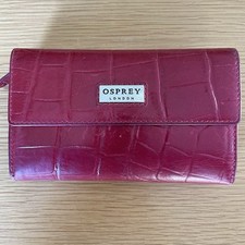Osprey leather croc purse wallet coin pouch notes Ellisdon zip snap fasten RED