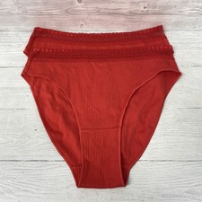 Sloggi Cotton Cherry Red Ribbed 2 Pack Tanga Briefs Size S PCA10