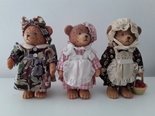 Vintage Russ Teddy Town Figures Bundle x 3 Girl Bears Dressed moveable joints 