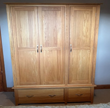 Solid Oak 3 Door 2 Drawer Wardrobe