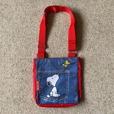 Peanuts Snoopy Crossbody Shoulder Bag Denim Blue Red Beach Book Shopping