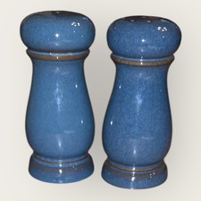 Denby Boston Blue Salt & Pepper Shaker Pots 4.5” Tall Original Bungs Excellent