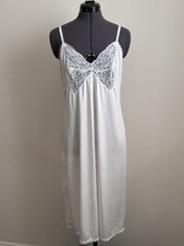 Vintage Charnos White Polyamide Lace Slip Midi Dress UK 14 Made In UK