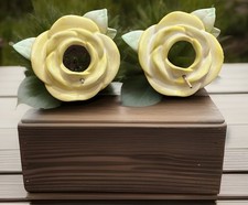 Antique Ceramic Flower Bird Feeders x 2 Large RARE Metal Hanging Chain VGC roses