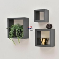 Floating Wall Cube Shelves Set of 3 Square Shelving Hanging Storage Display Grey
