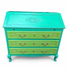 Beautiful Old Wooden Writing Bureau Painted In 2 Shades Of Valspar
