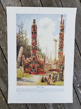 Antique 1915 Carved Totem Poles Native American Indian Totem Pole Book Print 