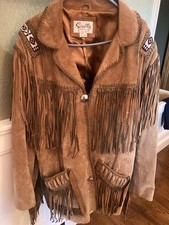 Scully Leather Suede Jacket Western Native American Brown Fringes Beads Size 46L