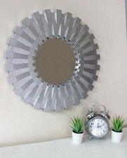Large Silver Sunburst Mirror Wall Hanging Home Decor Round Modern 50cm