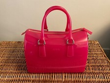 FURLA Designer Fuchsia pink handbag Boston Bag PVC Plain diaphanous Candy Bag