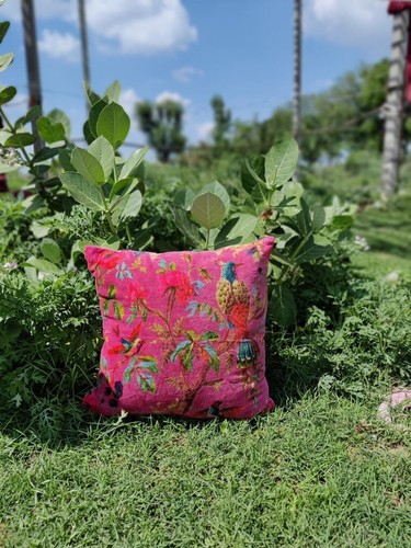 Velvet pink bird cushion cover - bird,