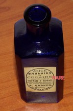 ANTIQUE COBALT TABLETS BOTTLE PARKER CHEMIST UTTOXETER  COCAINE NARCOTIC LABEL
