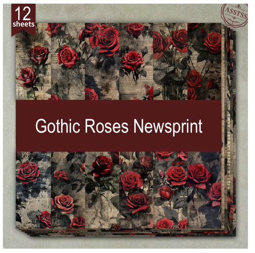 Gothic roses newsprint craft - newsprint,