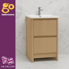 Oak Ribbed Vanity Unit Wave
