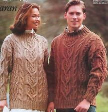 1602 LADIES & MENS ARAN SWEATER 32"-46"  81-117cm VINTAGE KNITTING PATTERN 