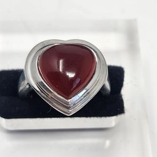 Genuine Carnelian Ring | Solid 925 Sterling Silver Heart  Oval Stone  N Size 