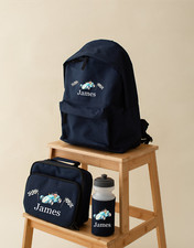 Personalised Kids Racing cars Backpack, Rucksack ,Lunch Box, Bottle-2 sizes