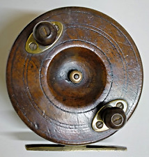 Wooden Centrepin Reel Unbranded with Brass Foot Antique 4” Diameter