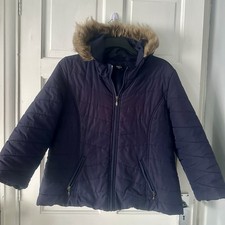 Ladies Navy Petite 18 hooded Winter Coat , M And Co