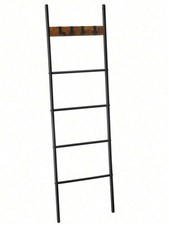 Modern Tall Wooden Blanket Towel Ladder 4 Rungs Hooks Bathroom Rack Decor Shelf