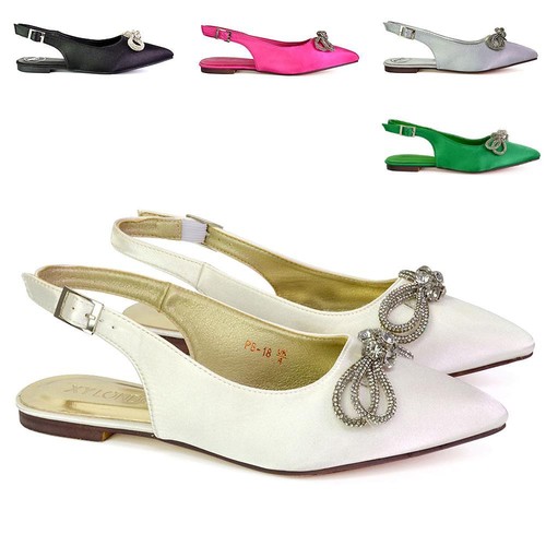 Womens flat diamante bow - flat,