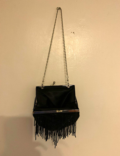 Womens black satin beaded - black,