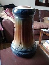 Vintage Jardiniere Blue & Rust Glaze Pedestal Plant Stand. 26cm Tall.