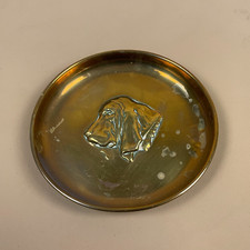 Vintage Decorative Basset Hound Dog Gold Brass Bowl Dish Key Trinket Wall Art