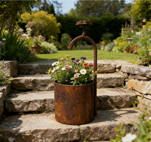 Rusty wrought iron hand pump - rusty,